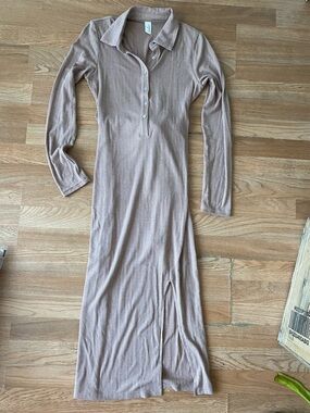 Commense Long-Sleeve Polo Maxi Dress - Beige